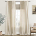 Faux Linen Beige Curtains 102 inches Long for Living Room Rustic Farmhouse Linen Drapes Semi Sheer Burlap Textured Canvas Cloth Curtain Panels Set of 2 Kahki Tan Colored