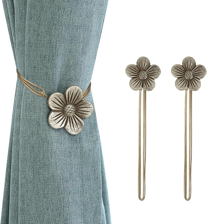 Lewondr Magnetic Curtain Tie, 1 Pair Vintage Resin Flower Curtain Drapery Holdback Window Curtain Decorative Buckle Holder for Home Cafe Balcony - Coffee