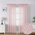 Lecloud Leia Clip Blush Pink Sheer Curtains 84 Inch Length 2 Panels, Jacquard Textured Leaf Light Filtering Voile Curtain for Girls Bedroom, Dual Rod Pockets Window Living Room Drapes, 38x84 Inch