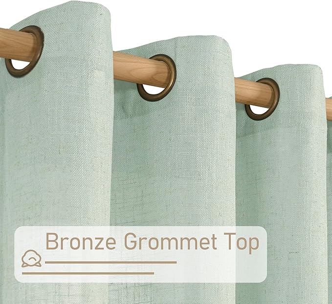 LAMIT Light Sage Linen Curtains 45 Inches Long for Bedroom, Semi Sheer Light Filtering Panels Bronze Grommet Neutral Drapes for Kitchen/Window/Bedroom, 2 Panels Set, 52 x 45 Inch
