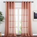 NICETOWN Linen Sheer Burnt Orange Curtains, Grommet Decorative Rustic Farmhouse Linen Blend Curtains & Drapes Privacy with Light Through for Bedroom/Living Room, W52 x L90, 1 Pair