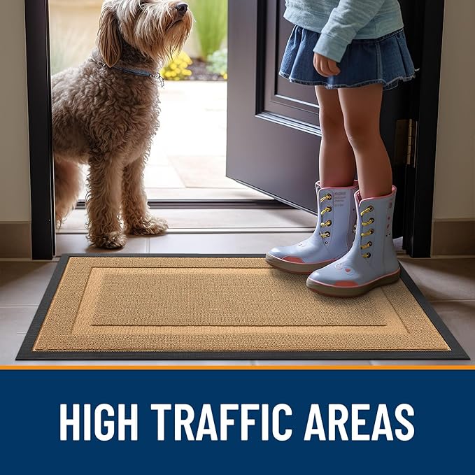 OLANLY Front Door Mat Indoor Outdoor Entrance, Waterproof All-Season, All-Weather Doormat, Sturdy Natural Rubber, Low Profile, Easy Clean Patio Porch Entryway Mat, 47x32, Butter Yellow