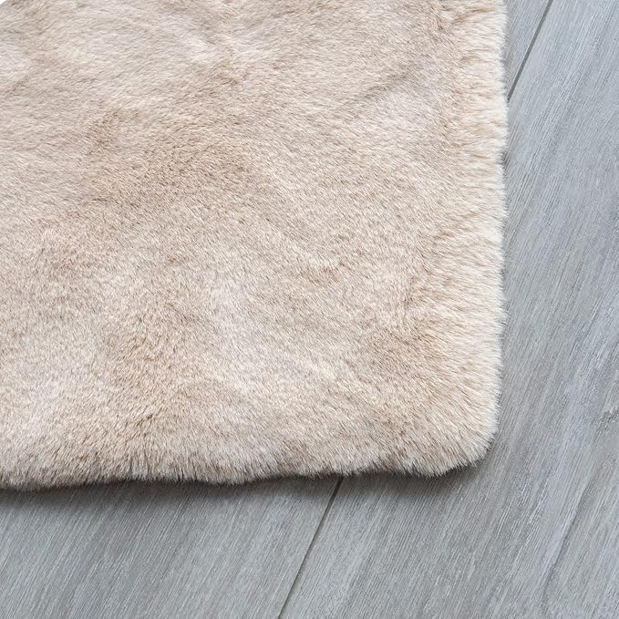 ORINOVA Washable Area Rug 6x9 Rugs for Living Room Camel Plush Faux Bunny Fluffy Fur Rugs for Bedroom Large Shag Nursery Rugs