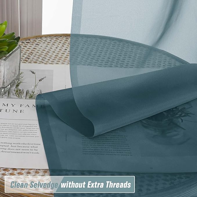 Valances for Windows 14 inch Length 2 Panels, Small Voile Sheer Curtains for Bathroom, Soft Fabric Lightweight Light Filtering Kitchen Curtains, Dual Rod Pocket, Dusty Blue, 2x42Wx14L Inches