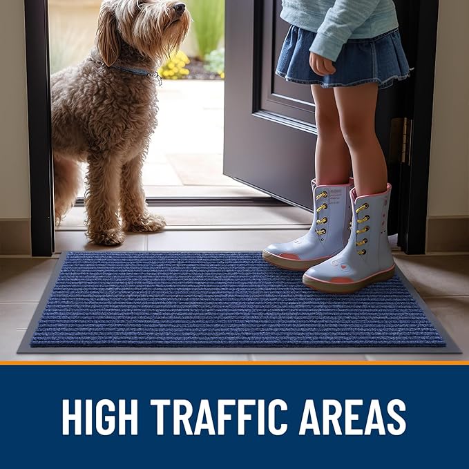 OLANLY Front Door Mat Indoor Outdoor Entrance, Waterproof Heavy Duty Doormat, Fade Resistant, Low Profile, Easy Clean Patio Porch Welcome Floor Mats for Entry, 29.5x17, Blue