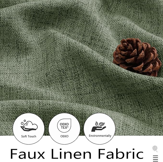 Sage Green Valances for Windows, Light Filtering Faux Linen Textured Small Short Window Curtain for Bathroom Basement Farmhouse, Rod Pocket Top Half Curtains for Windows, 60" Wx18 L