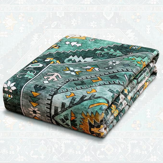SERISSA Washable 8x10 Area Rugs Teal, Large Non-Slip Boho Living Room Rug, Ultra Soft Print Distressed Vintage Oriental Tribal Farmhouse Carpet for Dining Room Bedroom Dorm Office Home Decor