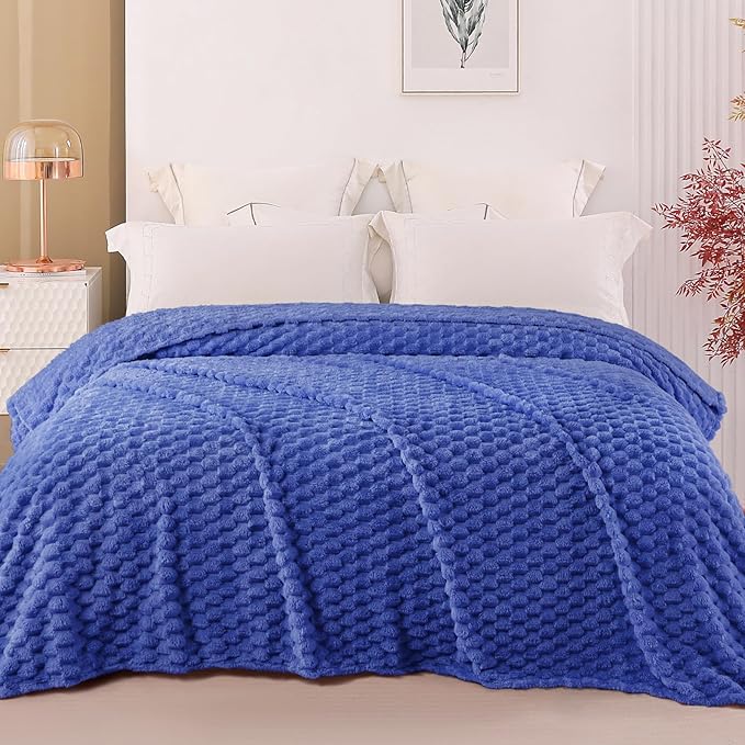 Exclusivo Mezcla Fleece Queen Blanket for Bed, Extra Large Fuzzy Cobalt Blue Bed Blankets, Soft Cozy Plush Sofa Throws for All Seasons, 90x90 Inches