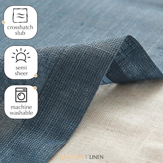 jinchan Sheer Valance Curtain Linen Textured Valance for Kitchen Living Room Bedroom Voile Window Light Filtering Farmhouse Country Rod Pocket 1 Panel 16 Inch Length Navy Blue