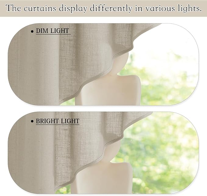 RYB HOME Kitchen Window Curtains - Linen Textured Sheer Curtains Privacy Short Cafe Curtains Rod Pocket Window Topper Decor for Bedroom Dinning Room, Angora, W 36 x L 63, 2 Pcs