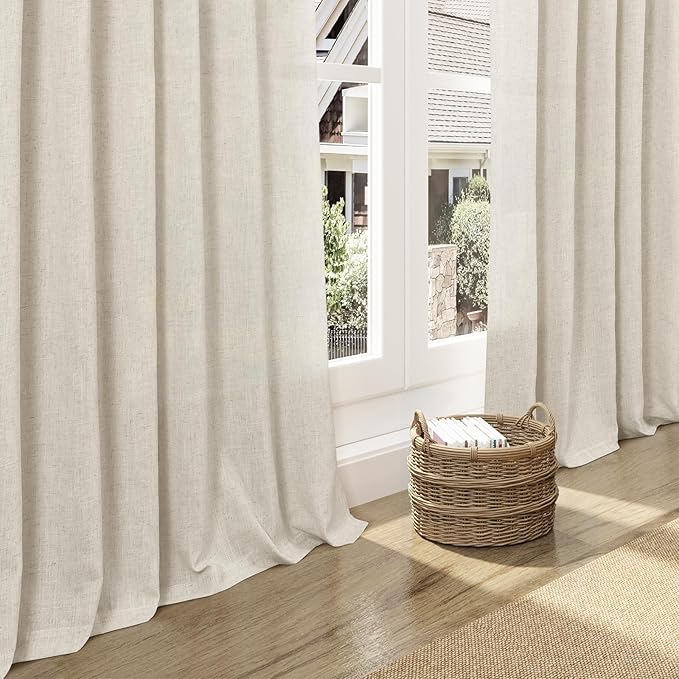 Nanspring Vanilla Linen Curtains 120 Inches Long for Living Room Light Filtering Semi Sheer Curtain Back Tab Modern Farmhouse Decor Floor to Ceiling High Window for Bedroom 52x120, 2 Panels