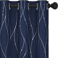 Deconovo Navy Blue Curtains, Blackout Curtain for Bedroom, 42 x 72 Inch, Thermal Insulated Soundproof Privacy Drapes with Silver Wave Dots Pattern, Grommet Top, Machine Washable Panel for Living Room