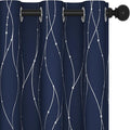 Deconovo Navy Blue Curtains, Blackout Curtain for Bedroom, 42 x 84 Inch, Thermal Insulated Soundproof Privacy Drapes with Silver Wave Dots Pattern, Grommet Top, Machine Washable Panel for Living Room