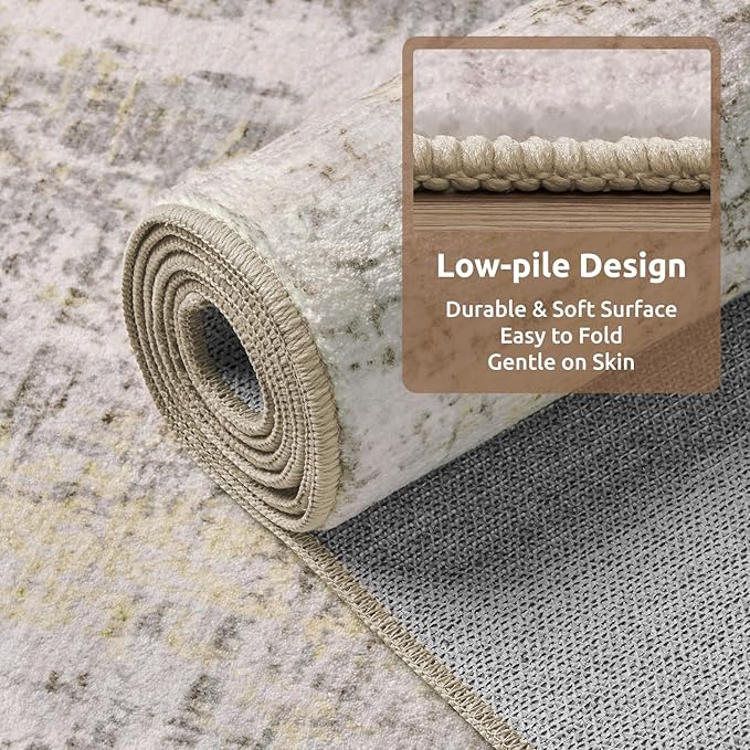 9 x 12 Area Rugs for Living Room, Machine Washable Non Slip Rug Ultra Soft Low Pile Indoor Carpet Modern Abstract Rugs for Bedroom Office Room Dining Room Beside, Beige