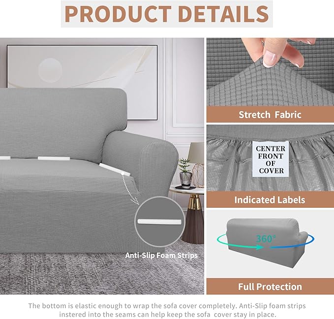 Easy-Going 100% Waterproof Couch Cover, Dual Waterproof Sofa Cover, Stretch Jacquard Sofa Slipcover, Leakproof Furniture Protector for Kids, Pets, Dog and Cat (Oversized Sofa, Light Gray)