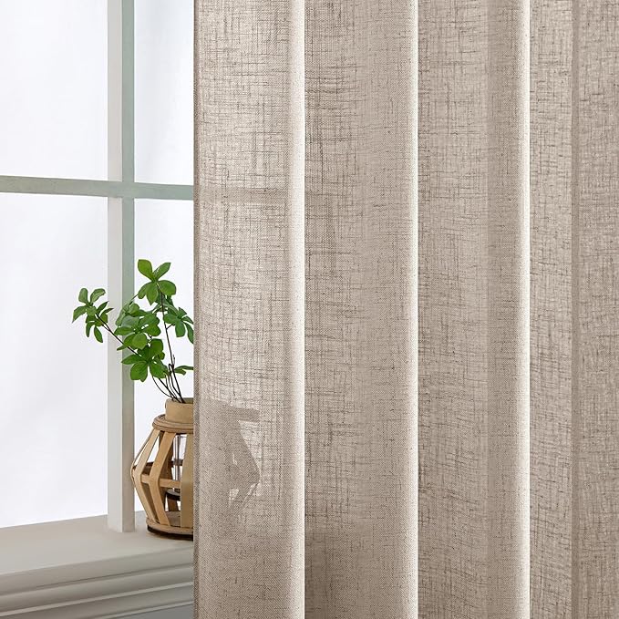 MIULEE Natural Linen Curtains 72 Inch Length 2 Panels for Bedroom Living Room, Soft Linen Textured Window Drapes Semi Sheer Light Filtering Back Tab Rod Pocket Farmhouse Modern Burlap Look Decor