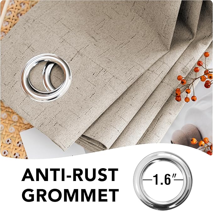 H.VERSAILTEX 100% Blackout Curtains for Bedroom Thermal Insulated Linen Textured Curtains Heat and Full Light Blocking Drapes Living Room Curtains 2 Panel Sets, Cobblestone, 42x63 Inch