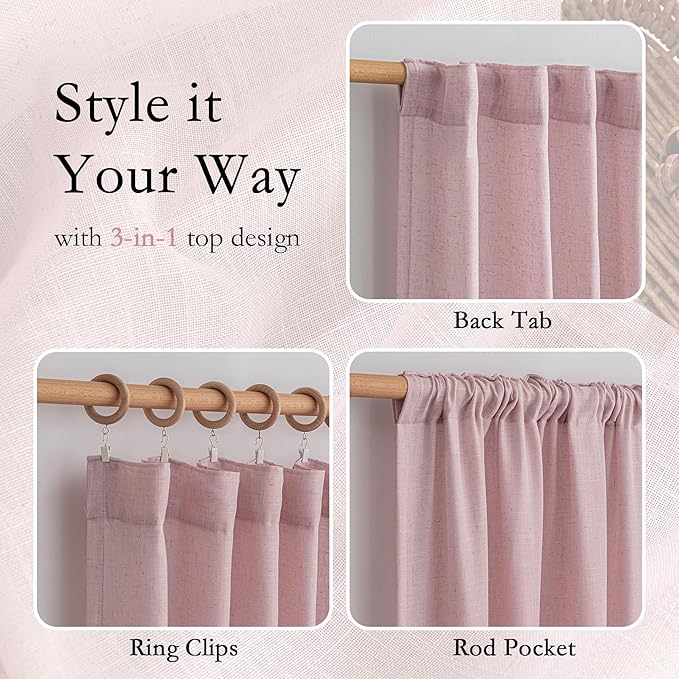MYSKY HOME Pink Sheer Curtains for Girls Bedroom 84 Inches Long Girl Curtain Kids Nursery Window Drapes Living Room Semi Sheer Light Filtering Soft Home Decor Back Tab, 50" x 84", Light Pink, 2 Panels