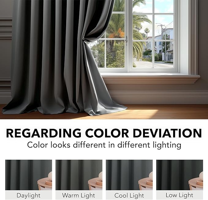 Deconovo Blackout Curtains, Thermal Insulated, W38 x L84 2 Panels, Back Tab, Machine Washable, Room-Darkening Drapes for Bedroom/Living Room Dark Grey