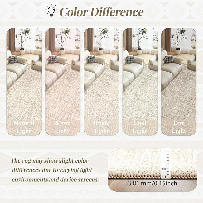 Living Room Rugs 10x14: Washable Moroccan Geometric Boho Rug Farmhouse Non Slip Stain Resistant Large Rug Low Pile Soft Carpet for Bedroom Dining Room Kids Room (Beige,10x14)