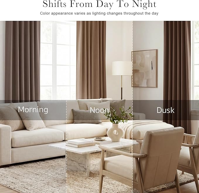 PONY DANCE Decorative Window Drapes - Blackout Thermal Insulated Curtain Draperies Home Decoration Back Tab/Rod Pocket Blackout Curtain Panels for Bedroom, 42-inch by 63-inch, Mocha, Set of 2