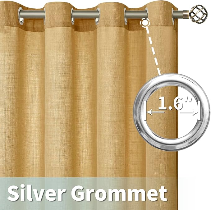 LAMIT Caramel Brown Linen Curtains for Living Room, 84 Inch Faux Linen Textured Light Filtering Privacy Drapes Grommet Window Panels for Farmhouse/Bedroom, Set of 2 Panels, 52 x 84 Inch