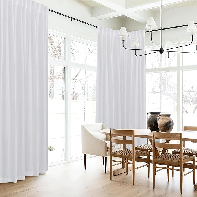 RYB HOME White Linen Curtains 84 inches Long, Semi Sheer Light Filtering Back Tab Breathable Window Curtains & Drapes for Bedroom Living Room Yoga Room, W 52 x L84 inches, 2 Panels Set