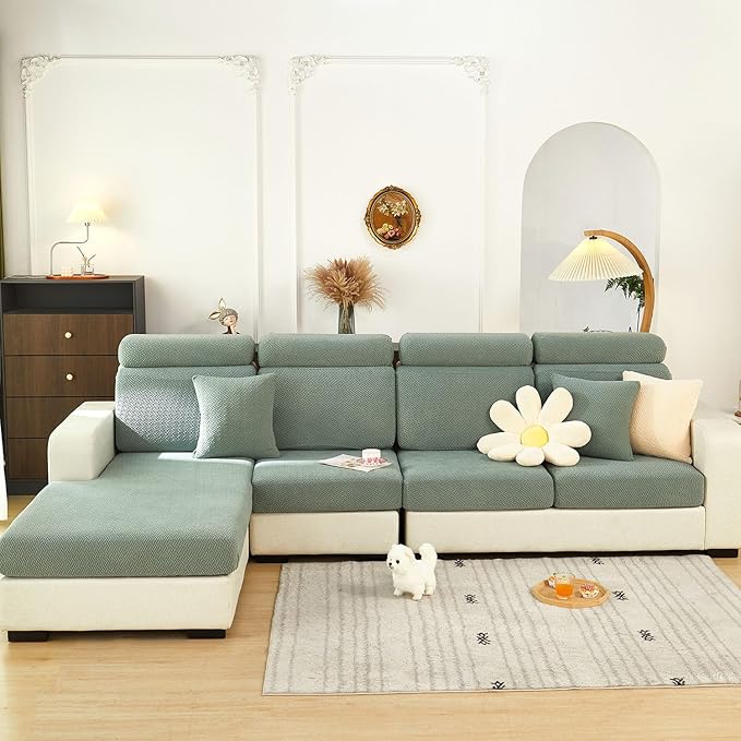 Sofa Covers Couch Covers for Sofa Pet Friendly Couch Cushion Covers Universal Sofa Covers Washable Stretch Slipcovers for Sectional Sofa (Texture Green,Back Cover L)