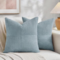 Fancy Homi Set of 2 Light Blue Samll Decorative Throw Pillow Covers 12x12 Inch with for Couch Bed Sofa Living Room, Soft Cross Patchwork Striped Corduroy Coastal Blue Square Cushion Case 30 cm