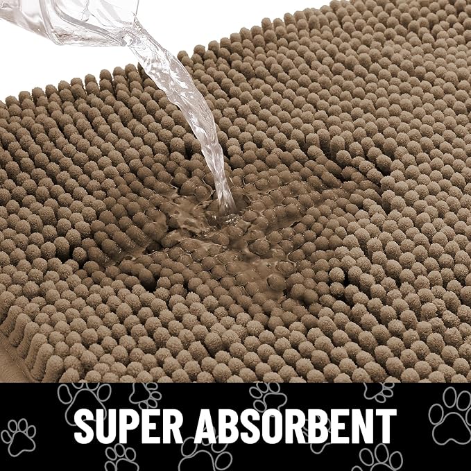 Smiry Dog Door Mat for Muddy Paws, Absorbent Dirt Trapper Non Slip Quick Dry Washable Chenille Mat for Mud Dogs, Entry Rug for Indoor and Outdoor (47x32 Inches, Camel and Black)