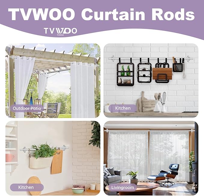 TVWOO Silver Wrap Around Curtain Rods 2Pack:Small Blackout Adjustable Window Curtain Rod for Bedroom Kitchen Apartment Renter Friendly,Room Darkening Curved Drapery Rods Easy Install,Nickel 28-48 Inch