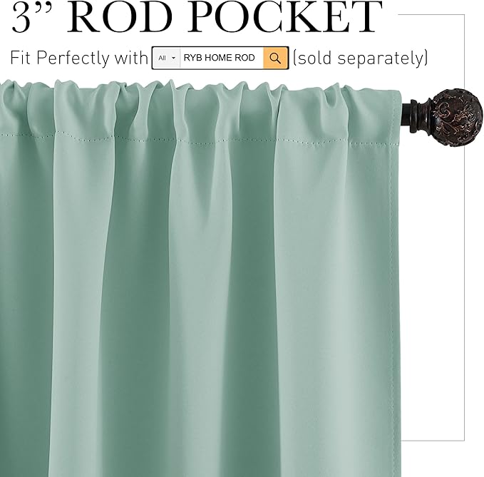RYB HOME Cafe Blackout Curtains 24 inch Length, RV Curtains for Camper Windows, Mini Short Small Insulating Light UV Heat Blocking Privacy Half Window Tiers, Width 29 by Length 24, Aqua, 2 Panels