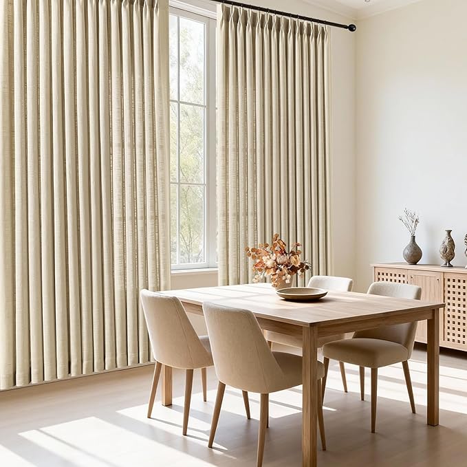 IVAPUPU Pinch Pleated Curtains 90 Inch Long for Living Room, Light Filtering Privacy Linen Curtain Extra Wide Semi Sheer Drapes Back Tab with Hooks Rings for Bedroom, 70Wx90L, Sand Beige, 1 Panel