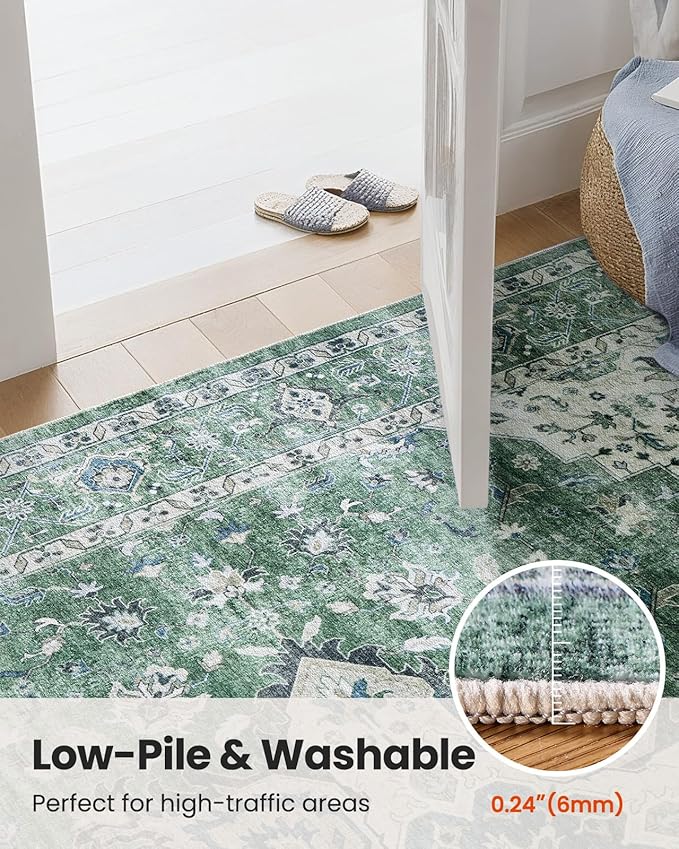 AMADA HOMEFURNISHING 10x14 Washable Area Rug, Low-Profile Large Area Rug with Non-Slip Backing & Durable Edge Binding, Vintage Large Rugs for Living Room, Bedroom & Dining Room