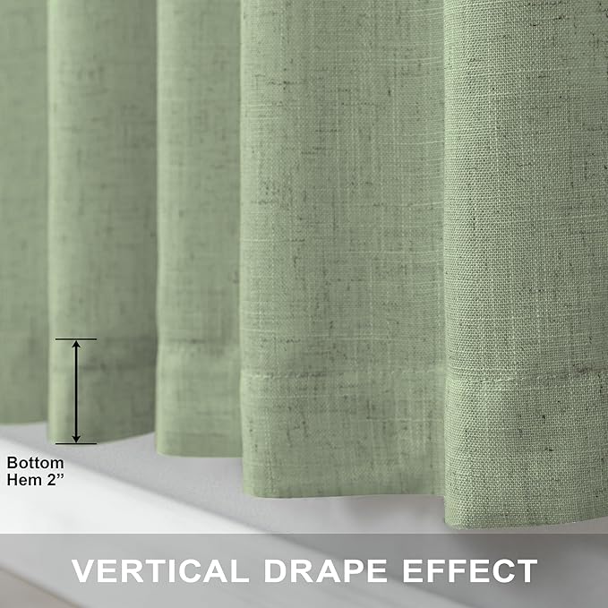Light Sage Curtains 84 Inch Length for Living Room 2 Panels Set Back Tab Pocket Drapes Sheer Linen Textured Lightweight Filtering Light Green Curtains for Bedroom Rustic Boho Farmhouse Decor 7 FT Long