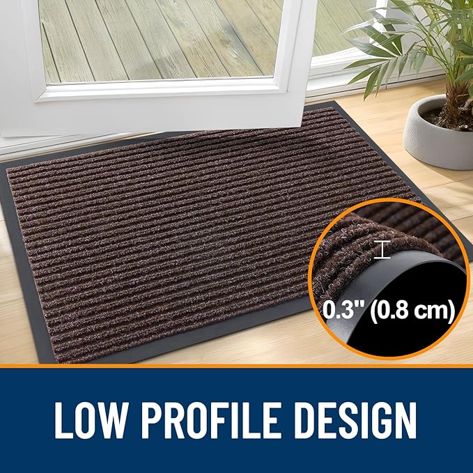 OLANLY Front Door Mat Indoor Outdoor Entrance, 2-Pack 33 x 21 Inch, Waterproof Heavy Duty Doormat, Fade Resistant, Low Profile, Easy Clean Patio Porch Welcome Floor Mats for Entry, Tan