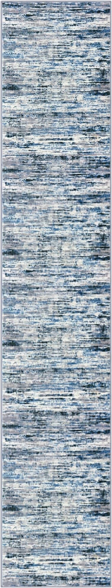 Lansny Modern Abstract Runner Rug 2.6x14, Grey Blue White Washable Long Kitchen Runner Non-Slip Soft Hallway Rug Runner Thin Print Faux Wool Carpet for Entryway Bedroom Laundry Room Indoor Home Decor