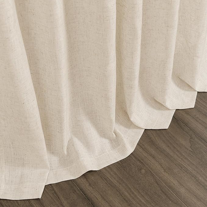 Cream Beige Linen Curtains for Living Room 100 Inches Long Light Filtering Semi Sheer Curtain Back Tab Modern Farmhouse Decor Elegant Luxury Coastal Drapes for Bedroom Dinner Room 52x100, 2 Panels