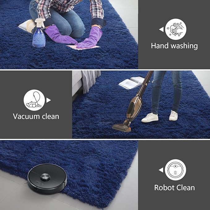 Shag Area Rugs for Bedroom Living Room,Ultra Soft Fluffy Area Rugs for Dorm,Indoor Carpet Nursery Rugs for Kids Girls Room Home Decor (Blue, 9X12 Feet)