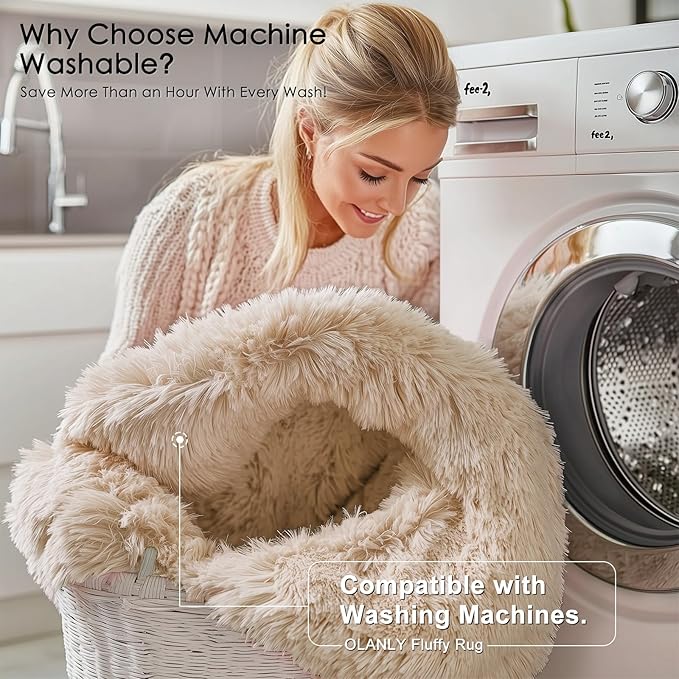 OLANLY 3x6 Machine Washable Runner Rugs for Hallway, Soft Fluffy Shaggy Bedside Rugs for Bedroom, Living Room, Indoor Floor Carpet for Kids Girls and Boys, Nursery Rooms, Home Decor Aesthetic, Beige