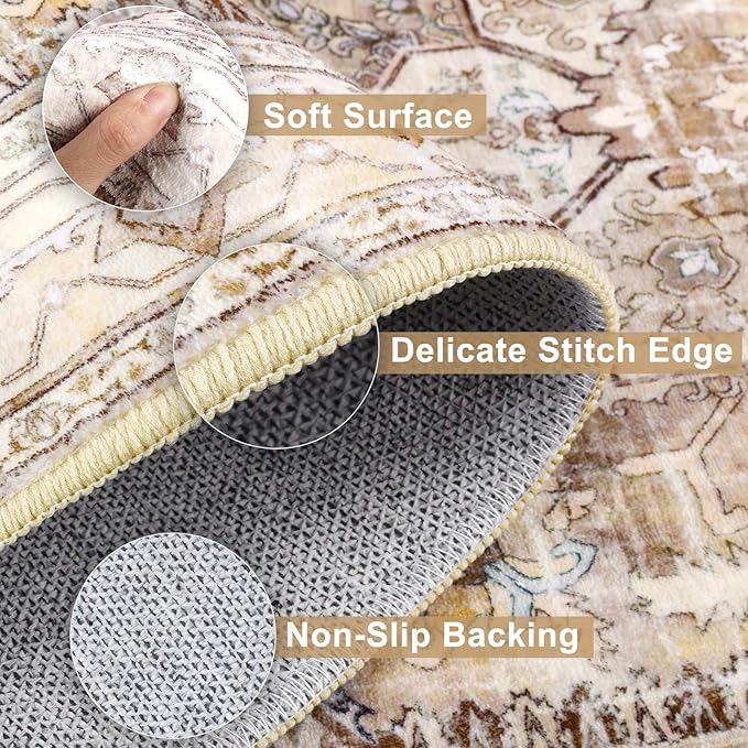 Yamaziot Washable Runner Rug, 2x8 Non-Slip Boho Vintage Hallway Rug Runner with Rubber Backing, Stain Resistant & Low Pile Faux Wool Distressed Carpet Runner for Bedroom, Kitchen, Laundry, Entrance