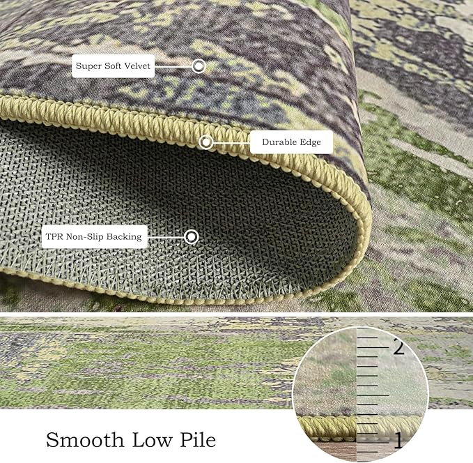 Toneed Abstract Area Rug Modern Washable Rug Soft Non Slip Rug Low Pile for Bedroom Living Room Dining Room Green 6x9 Feet