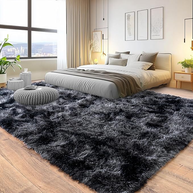 Pionblank Large Area Rug for Living Room 10x14, Fuzzy Modern Shag Rug, Fluffy Plush Non Slip Soft Furry Carpet for Bedroom Kids Room Nursery Teens Dorm Home Decor, Dark Grey