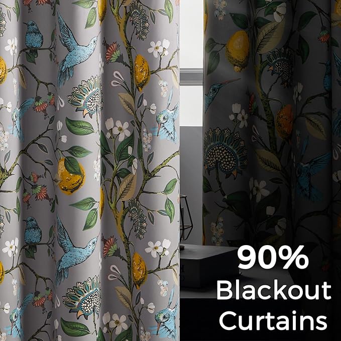 Topfinel Grey Curtains, Aesthetic Unique Rustic Thermal Insulated Noise Reducing Cottagecore Floral Flower Printed Modern Farmhouse Window Treatment 63 Inch Length 2 Panels Bedroom 52x63