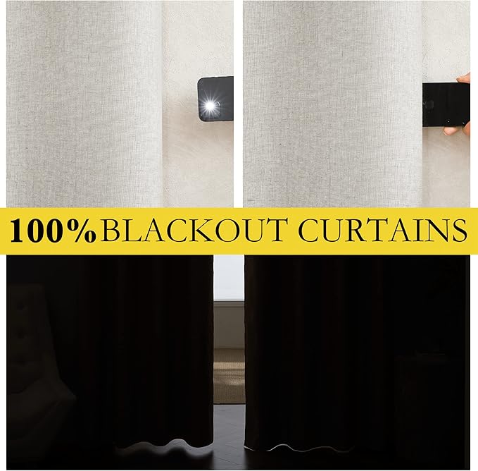 NICETOWN 100% Blackout Linen Texture Curtains 72 inches Long, Ivory, 2 Pcs, Thermal Insulated Full Blackout 2-Layer Lined Drapes, Energy Efficiency Window Draperies for Boy's Room