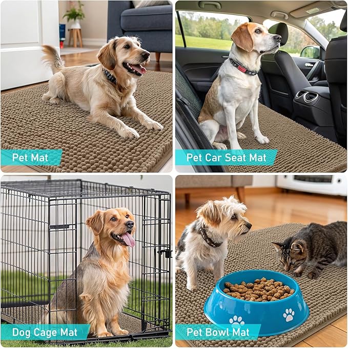 OLANLY Dog Door Mat for Muddy Paws 59x32, Absorbs Moisture and Dirt, Absorbent Non-Slip Washable Doormat, Quick Dry Chenille Mud Mat for Dogs, Entry Indoor Entryway Carpet for Inside Floor, Tan
