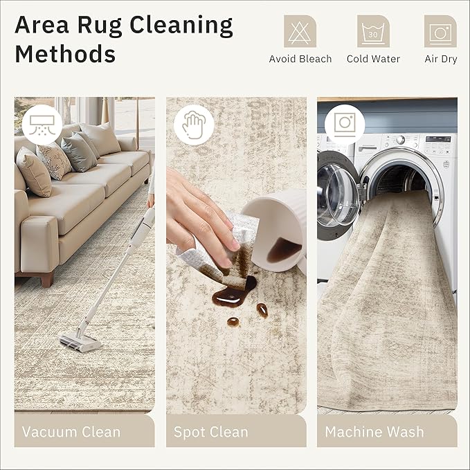 4x10 Wide Hallway Runner Rug: Washable Soft Rug Runners for Living Room Bedroom Ktichen, Stain Resistant Low Pile Area Rugs Non Slip Floor Carpet (Beige, 4x10)