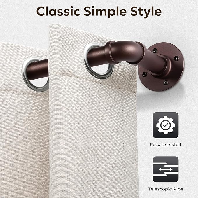 Zeerobee Curtain Rods for Windows 120 to 240, 1 Inch Industrial Wrap Around Matte Dark Brown Curtain Rod, Indoor/Outdoor Room Divider Adjustable Drapery Pole, 120"-240"