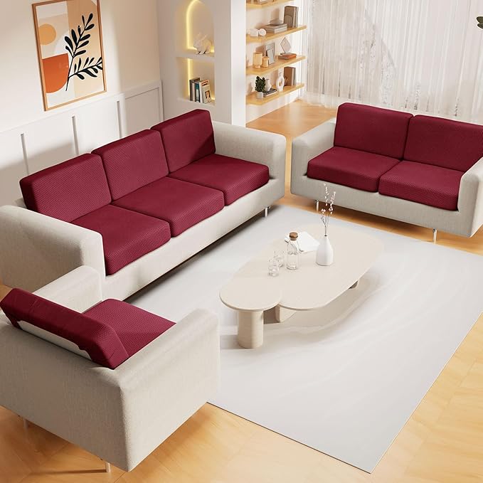 hyha Waterproof Couch Cushion Covers for Pets, Non Slip Sofa Seat Cover for Dogs Washable, Soft Thick Stretch Jacquard Fabric, Sofa Slipcovers with Elastic Bottom (1 Piece for Backrest M, Wine Red)