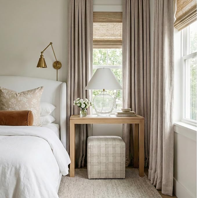 RYB HOME Natural Beige 100% Blackout Linen Curtains for Bedroom 96 inches Long, Thermal Insulated&Privacy Assurd Window Curtains for Living Room Dining Patio Sliding Glass Door, W52 x L96, 2 Panels